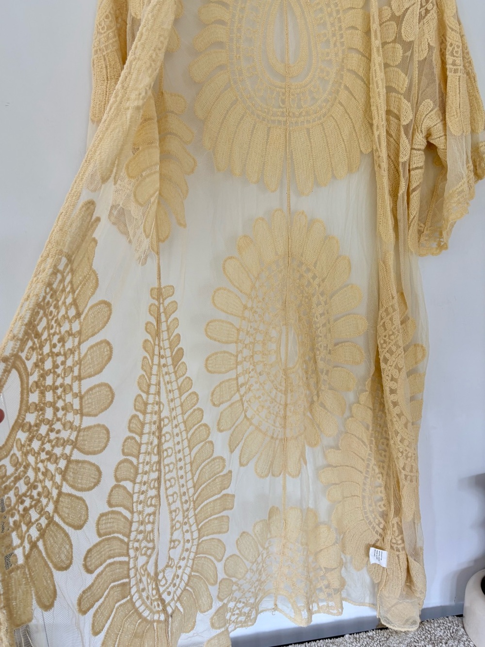 REBELLION AGAIN Sm Sheer Embroidery Yellow Kimono Mesh 43” L Boho Festival Beach - Picture 5 of 11